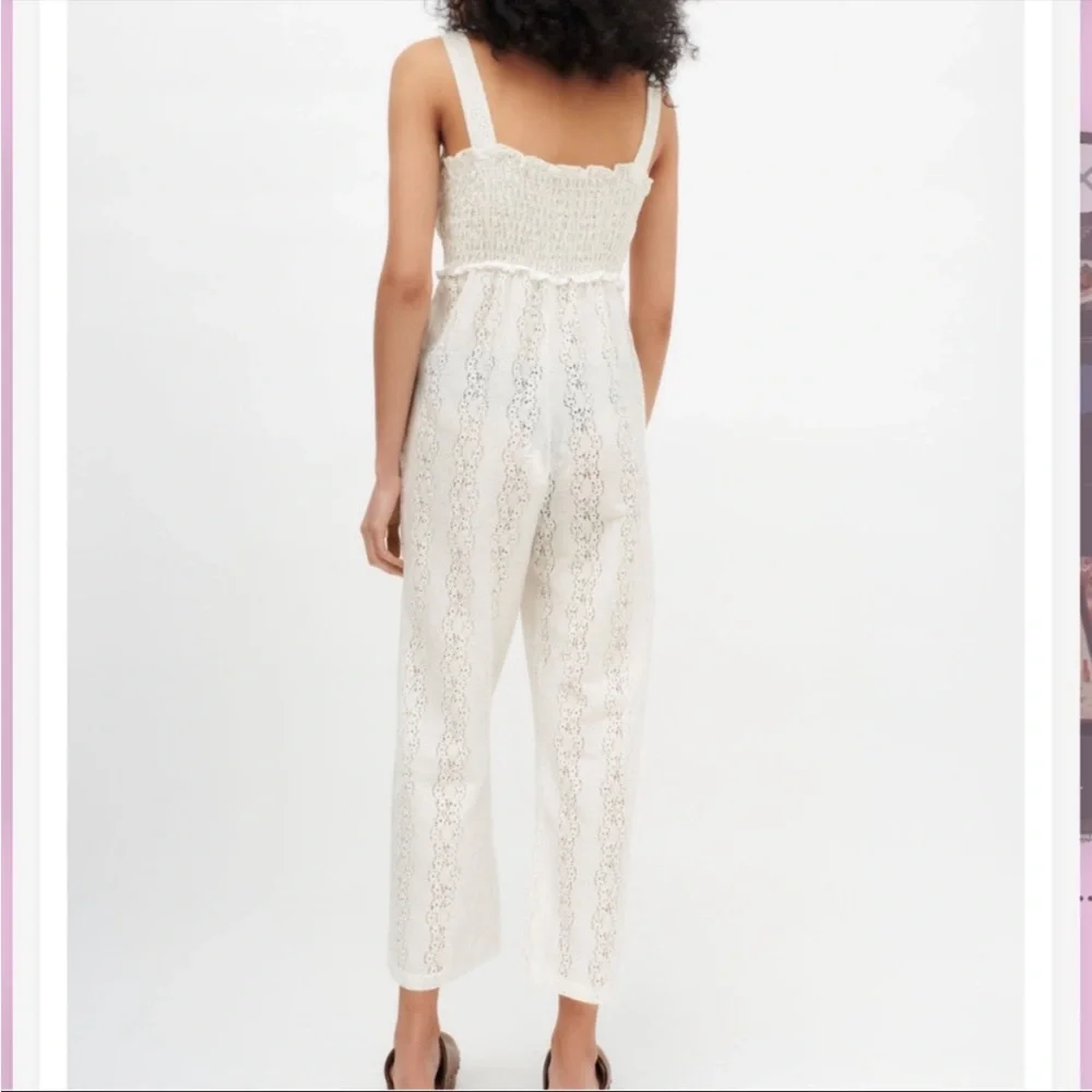 Zara NWT Embroidered Eyelet Cropped Jumpsuit - Picture 5 of 13
